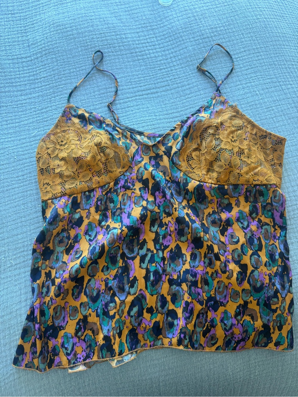 Anthropologie Mustard Multicolor Leopard-Print Lace Trim Cami